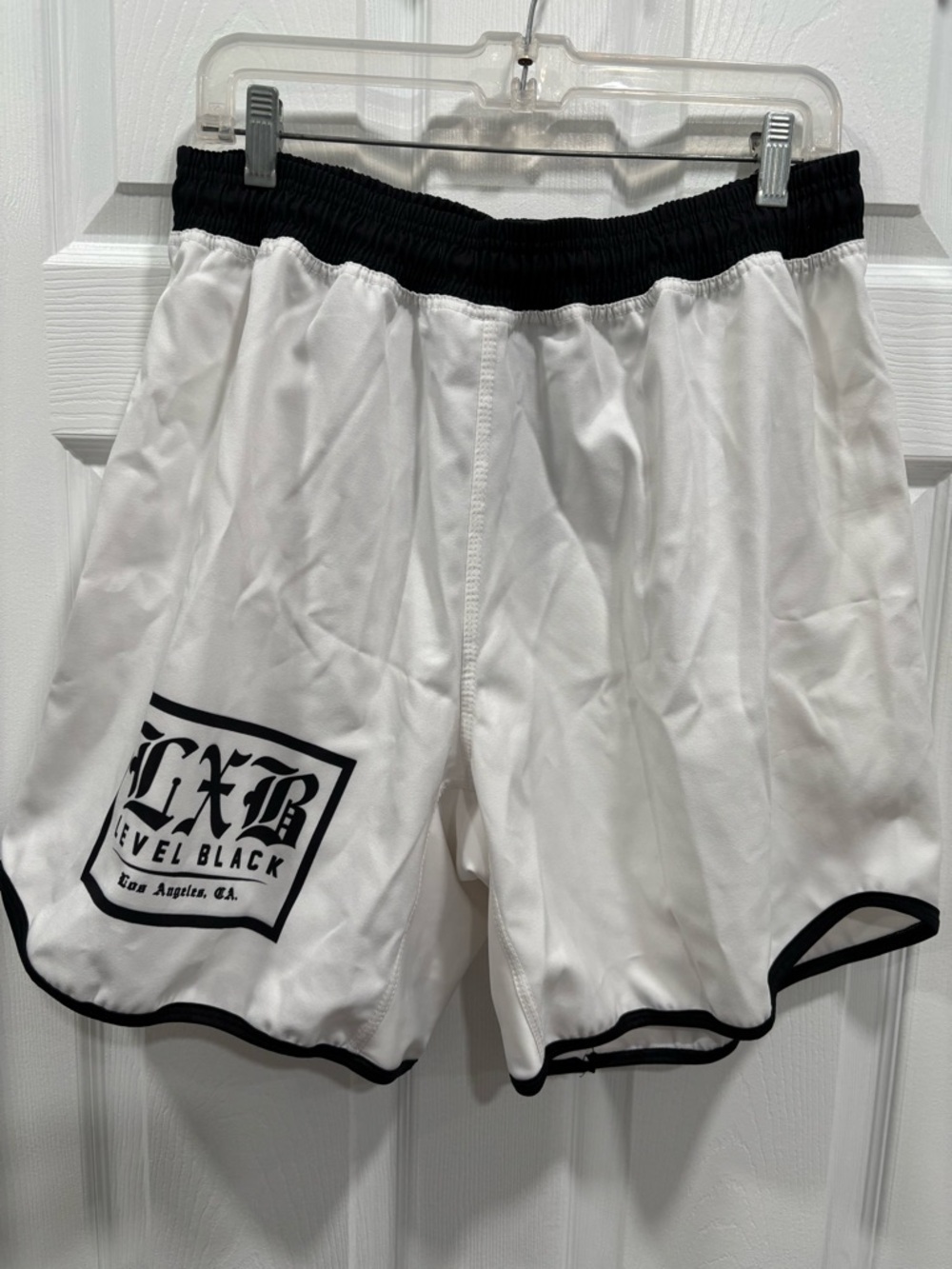 Level Black White Athletic Shorts with Black Trim